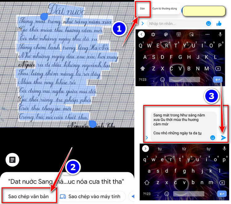 sao chép gửi qua zalo facebook