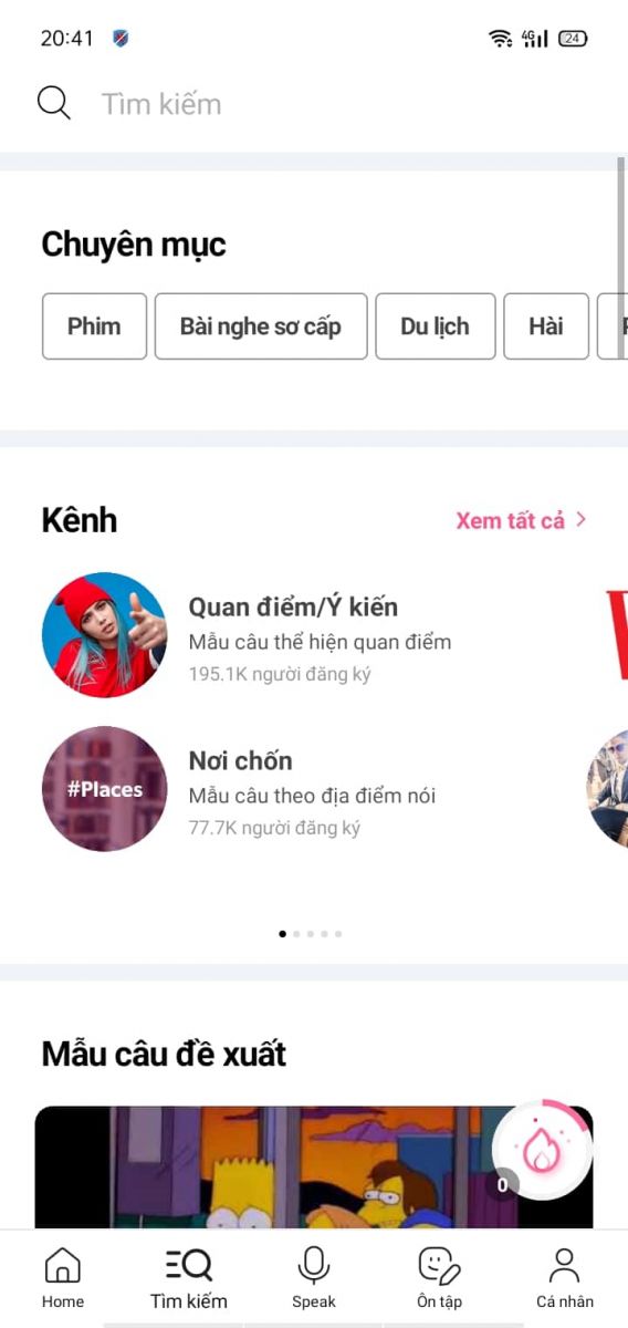 tìm kiếm kênh hoặc chủ đề