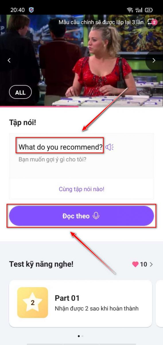 tính năng luyện nói trong cake