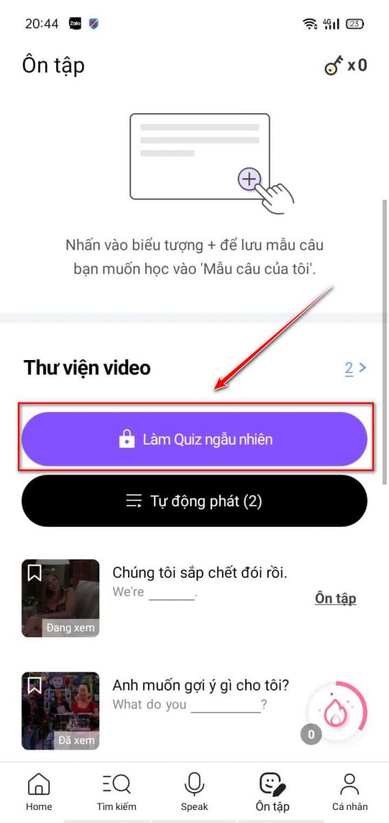 tính năng ôn tập trong cake