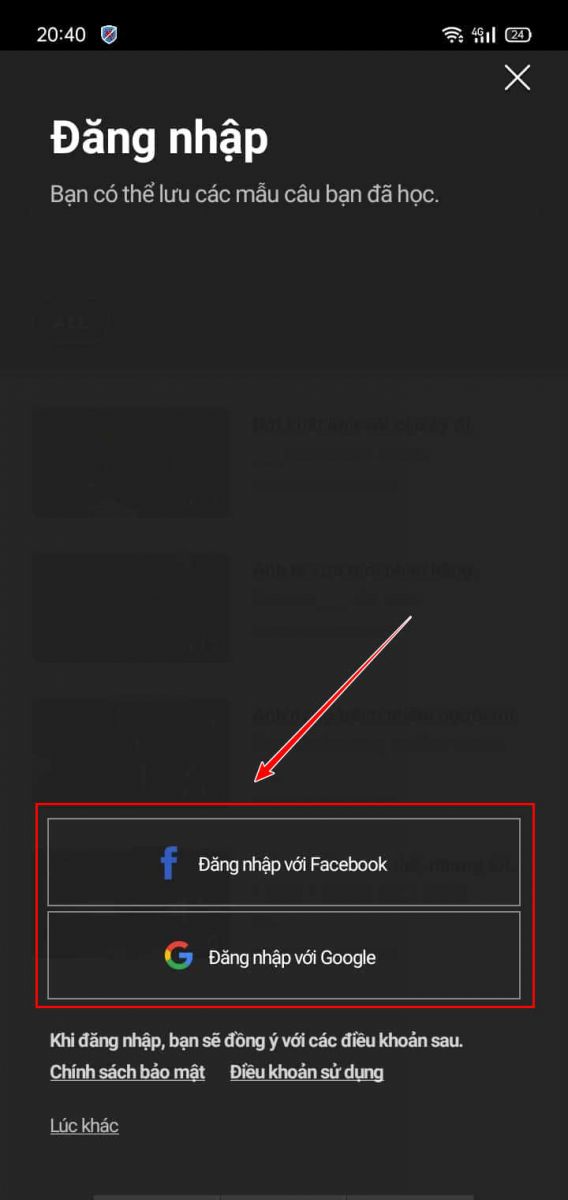 tùy chọn đăng nhập