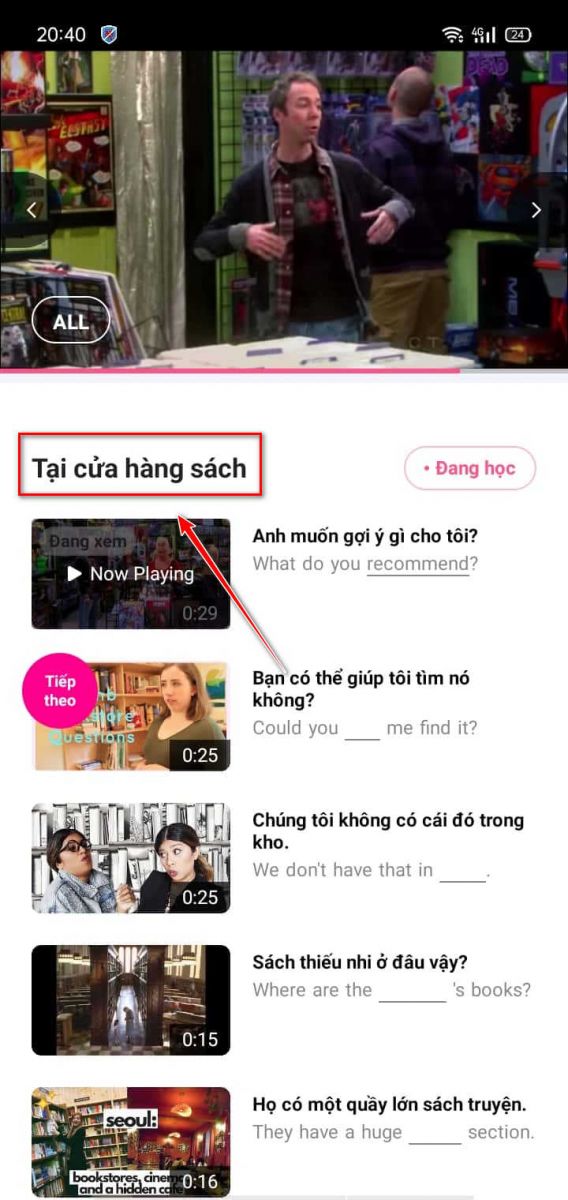 các video từ kênh đang học