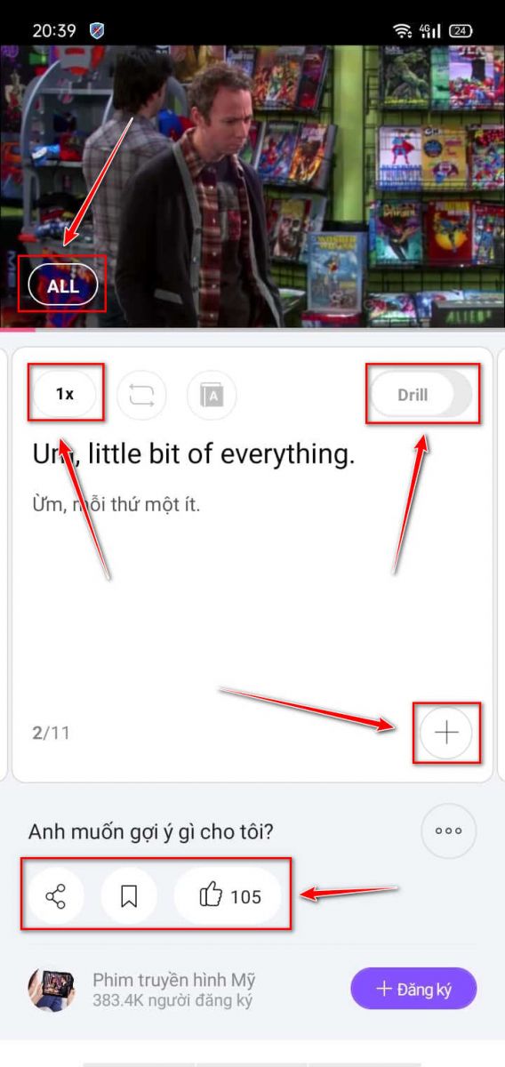 giao diện một video luyện nghe