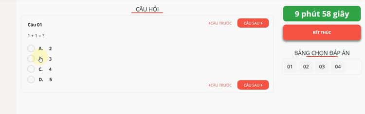 Chế độ xem trước bài kiểm tra