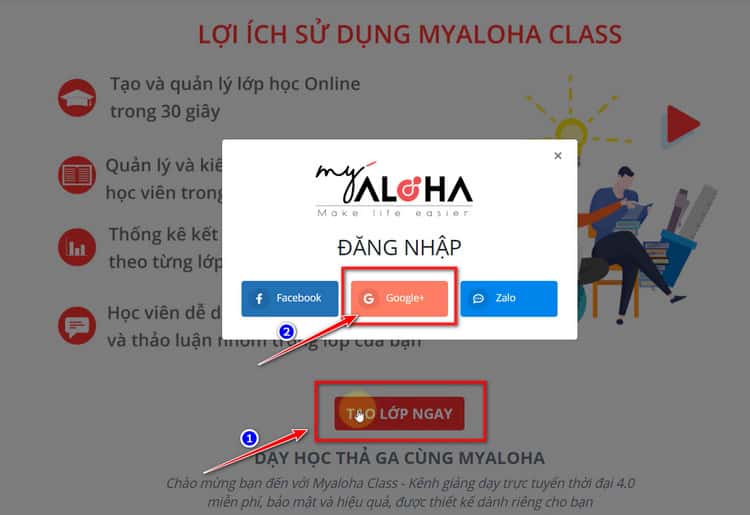 Đăng nhập với Google để tạo lớp học