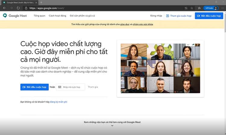 Nhấn vào ảnh để phóng to Trang chủ Google Meet